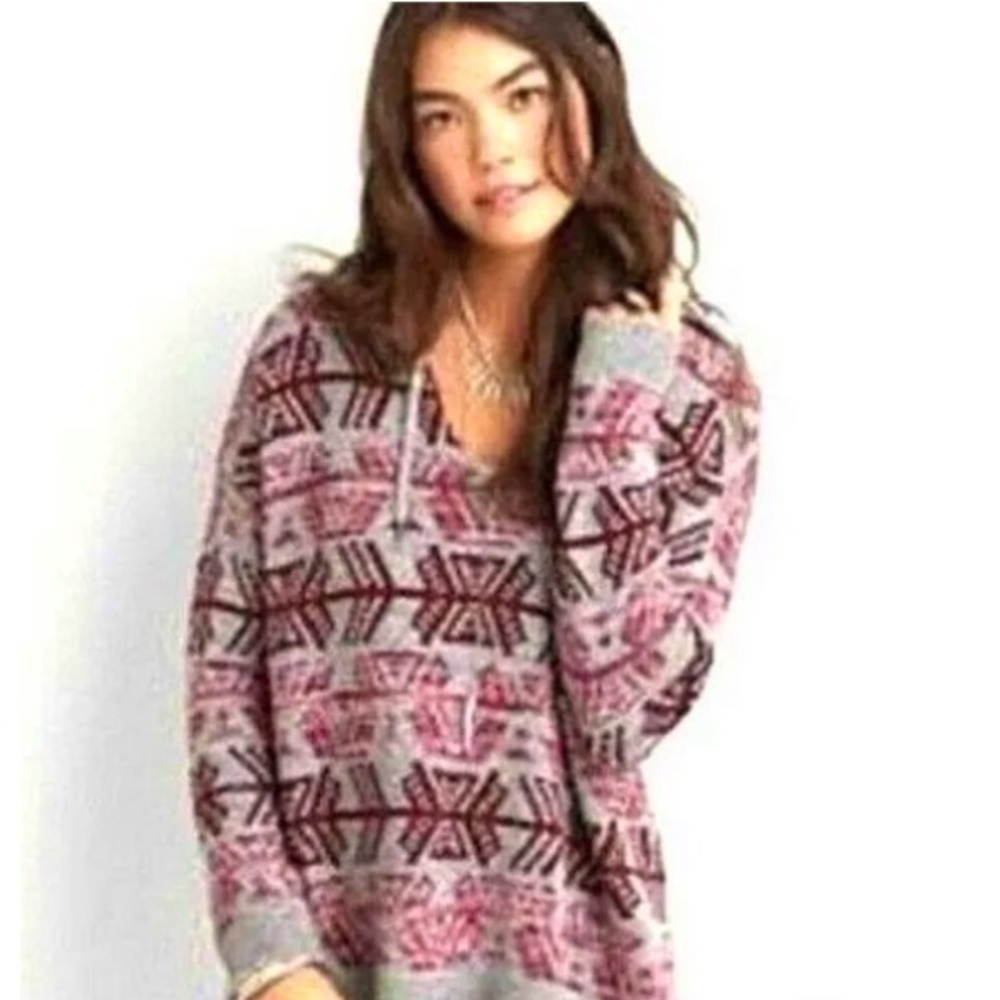 American Eagle Aztec Southwestern Baja Hoodie Long Sleeves Sweater